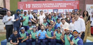 स्पार्क मिंडा ने 19वें मानव रचना कॉर्पोरेट क्रिकेट चैलेंज 2026 की ट्रॉफी जीती